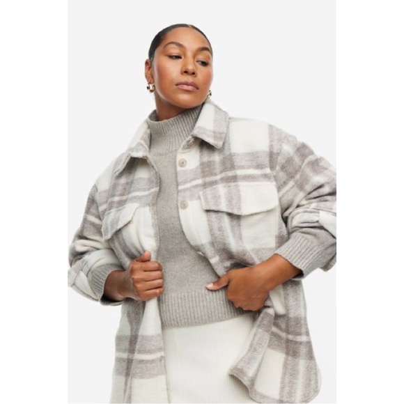 Beige Plaid Oversized Shacket - Picture 3 of 7
